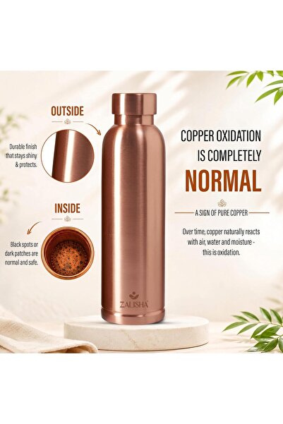 ZALISHA ® 100% Pure Plain Premium Copper Water Bottle 950 ml | Plain Finish Reusable Copper Bottle