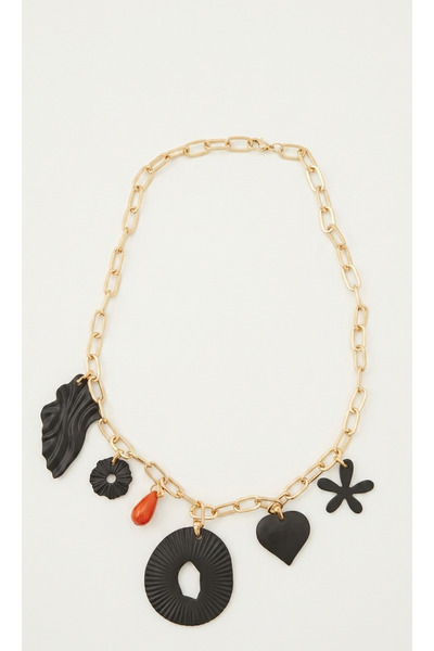 Arpag Global Women's Thick Gold Metal Chain Black Figure Detailed Necklace fo...