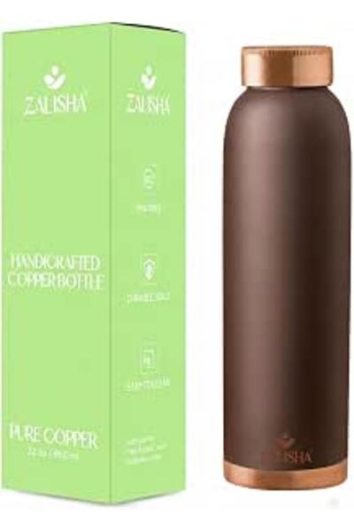 ZALISHA ® 100% Pure Copper Premium Water Bottle 950 ml | Matte Finish Brown