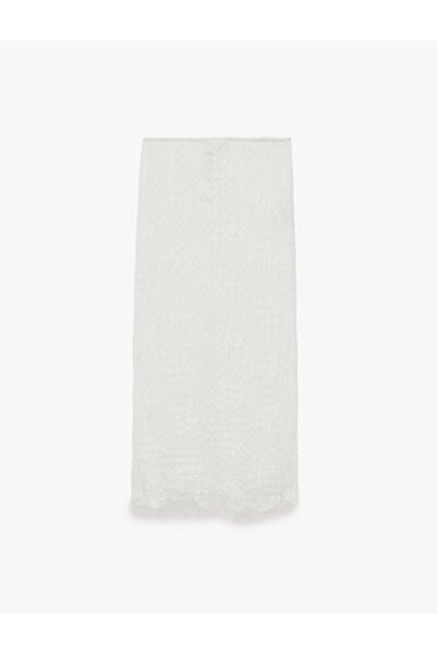 Koton Slim Fit Regular Waist Midi Slit Lace Skirt