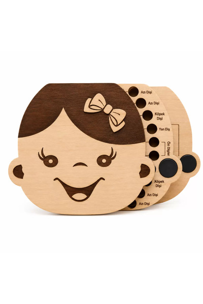 Hobibahçem Wooden Baby Girl Milk Teeth Umbilical Cord and Hair Storage Memory...