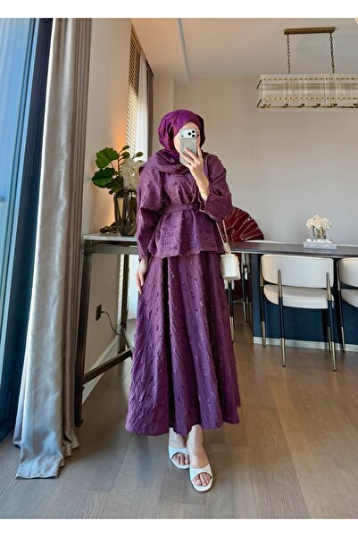SOİ Tasseled Woven Fabric Double Set Burgundy