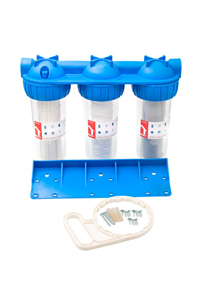 Ermetiq Filtru apa triplu 10” x 1”, cu cartus bumbac, sita si carbune activ, ...
