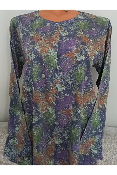 Anne Er Clothing Paper Print Combed Cotton Blouse Long-Sleeve Front Buttoned