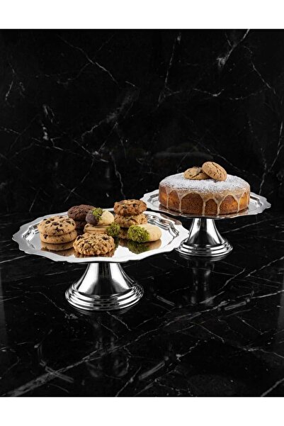 RoyalDecorHome Lüx 2'li Kelebek Desenli Gümüş Ayaklı Kek,Pasta,Kurabiye,Tatlı...