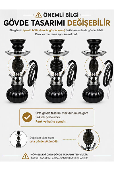 Han Tobacco Kristal Nargile Takımı 32 cm – Komple Set, 7 Parça Hediye, Cam Nargile