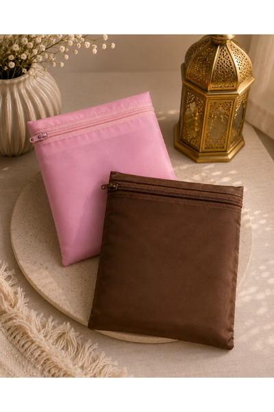 Lotus Dükkan Portable Pocket Prayer Mat, Travel Size - Wipeable Fabric - with Cover - Pink