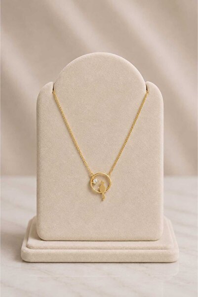 mdm style Gold Necklace with Cat Figure Inside the Minimal Ring