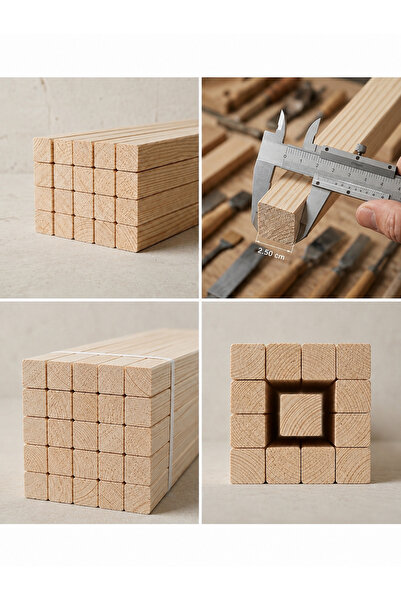 Korkmazoğlu Orman ürünleri 2.5x2.5 cm Zımparalı Doğal Çam Çıta - Kendin Yap (...