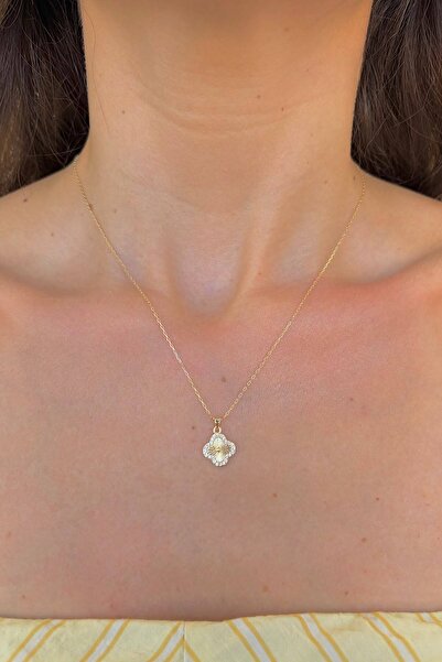 Bijou Luz Gold Tekli Yonca 14K Zarif Zincir Kolye