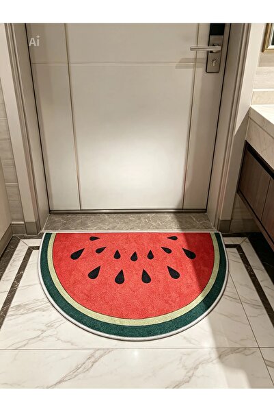Karpuz Desenli Dijital Baskılı Dekoratif Kaymaz Taban Banyo Paspası
