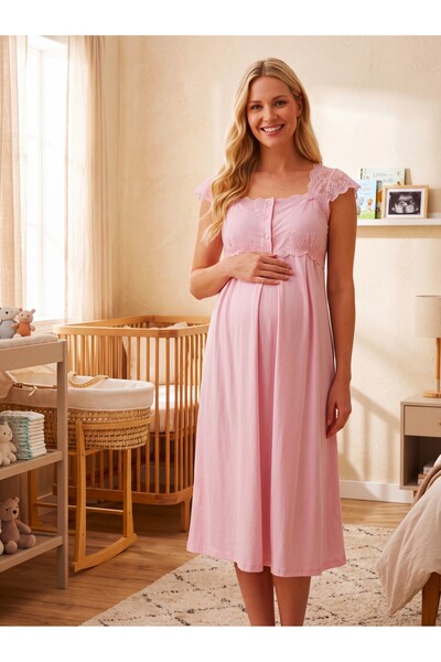 Lohussa New Season Pink Wide Strap Buttoned Breastfeeding Compatible Design L...