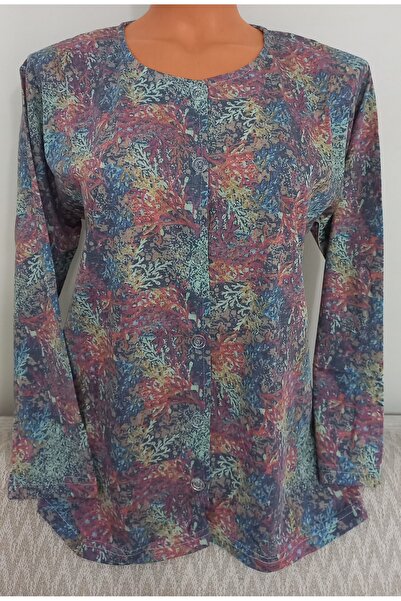 Anne Er Clothing Paper Print Combed Cotton Blouse Long-Sleeve Crew Neck Front...
