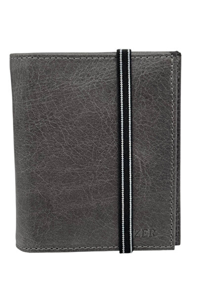 S.S SÜZER DERİ Gray Genuine Leather Elastic Double Fold Vertical Model Sports...