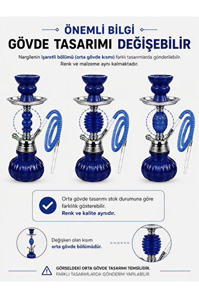 Han Tobacco Kristal Nargile Takımı 32 cm – Komple Set, 7 Parça Hediye, Cam Nargile