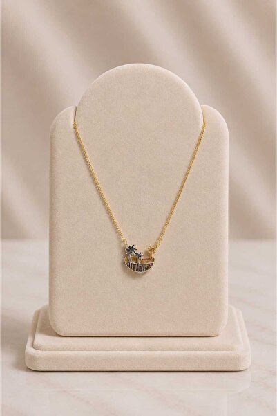 mdm style Minimal Palm Tree Landscape Figured Gold Necklace