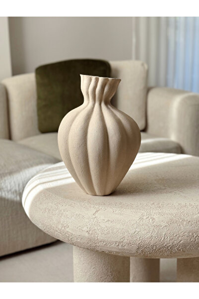 AYSA HOME DECOR Liora Seramik Dokulu Bej Vazo (27 x 19 cm)