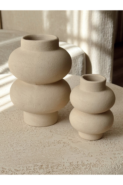 AYSA HOME DECOR Soren Seramik Dokulu Bej 2'li Vazo Seti (21 x 13 cm)