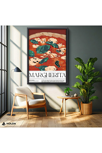 HOLDA Props Siyah Renk Çerçeveli MDF Tablo Margherita Pizza Mutfak Tablosu Du...