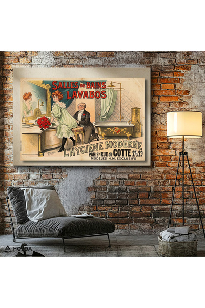 HOLDA Props Kanvas Tablo Paris Vintage Banyo Reklamı Dekoratif Tablo Duvar De...