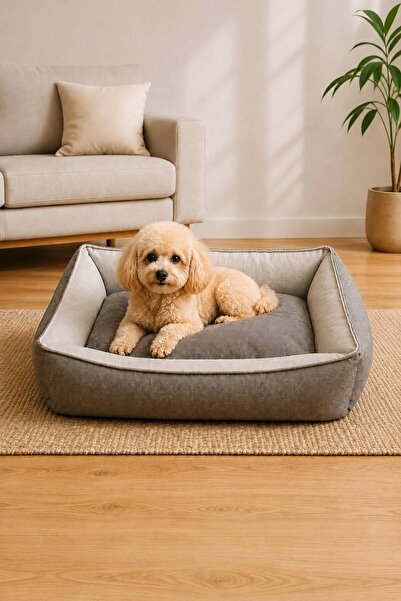 Bej Keten Köpek Yatağı – Küçük, Orta ve Büyük Irk Köpek, Yavru Köpek ve Kedi için Konforlu Yatak , Şık ve Dekoratif Köpek Yatağı, Kedi Yatağı Hayvan Yatağı
