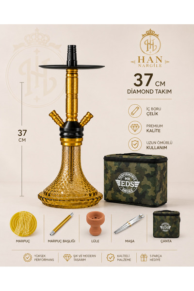 Han Tobacco Dimond 37 CM Çantalı Nargile Seti – Profesyonel Nargile Takımı