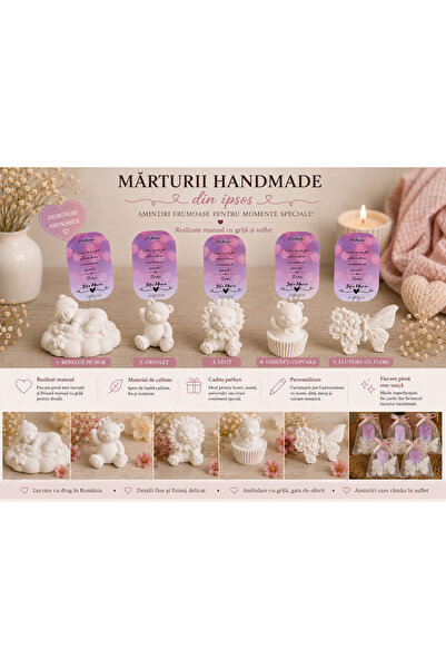 Generic Brand Mărturie Botez Handmade din Ipsos cu Suport pentru Cartonaș Per...