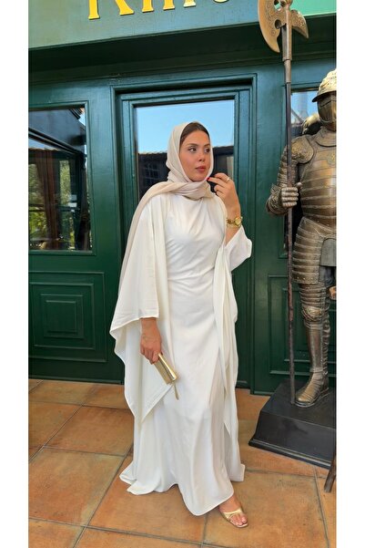 WHITE DESIGN medine ipeği beyaz elbise
