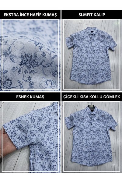 ATKGİYİM Summer Comfort: Floral, Slim, and Flexible Short-Sleeve Shirt Style ...