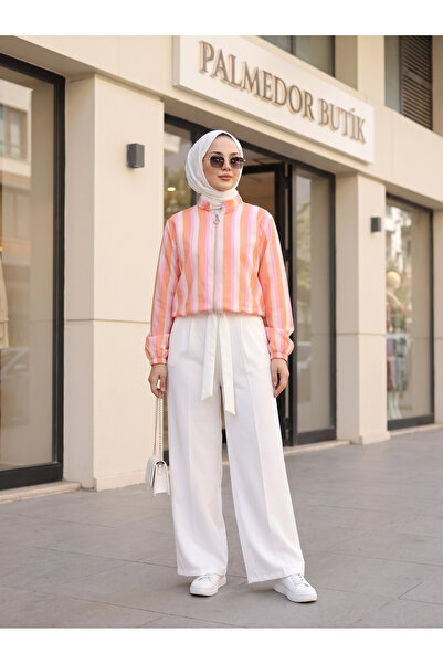 PALME D'OR Women's Colorful Striped Zippered Jacket and Pants Two-Piece Set –...