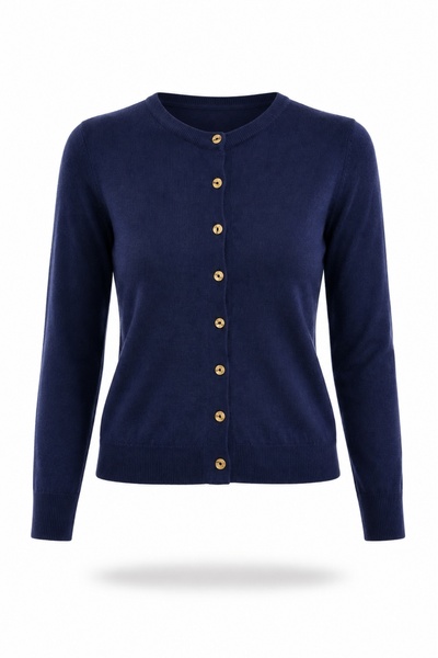 5in1Canpolat Navy Blue Bone Buttoned Lyocell Yarn Cardigan 5569