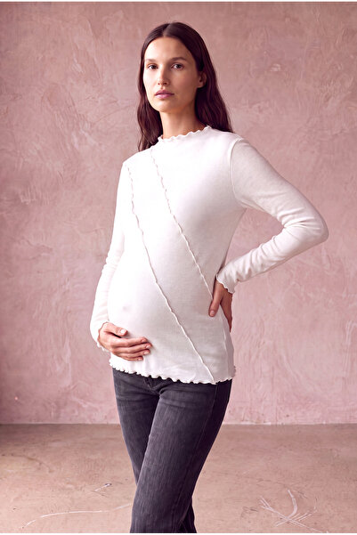 WESTMARK LONDON Maternity Ribana Ecru Long Sleeve Boat Neck Baby Overlock Sti...