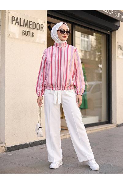 PALME D'OR Women's Colorful Striped Zippered Jacket and Pants Two-Piece Set –...