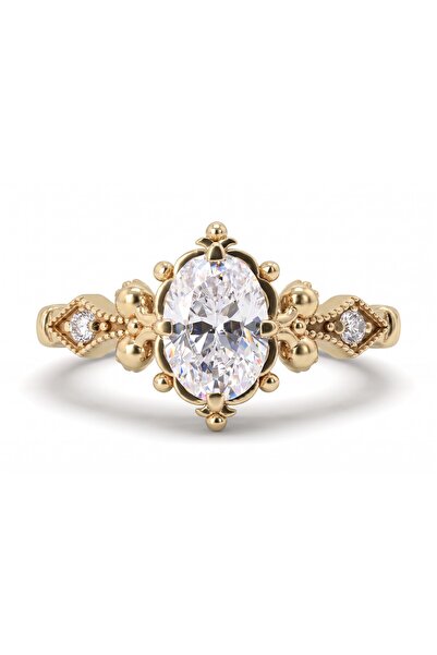 ED Fine Jewelry 925 Ayar Gümüş Oval Vintage Tektaş Yüzük – 1 Ct Görünümünde Z...