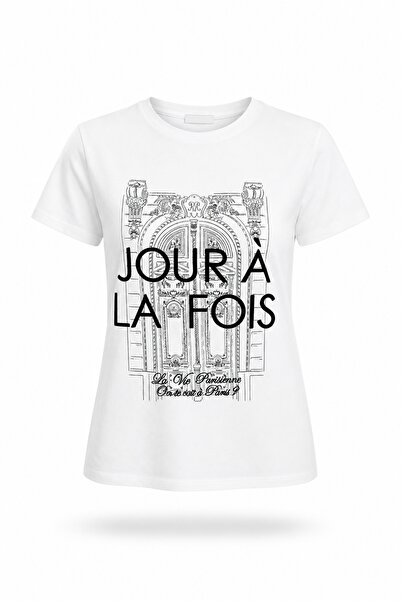 5in1Canpolat Ecru Jour a La Fois Written T-Shirt 01478