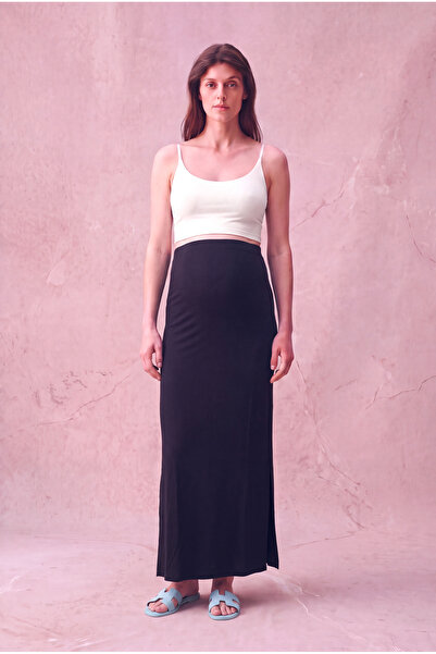 WESTMARK LONDON Maternity Modal Black Loose Fit High Waist Maxi Skirt with Ab...