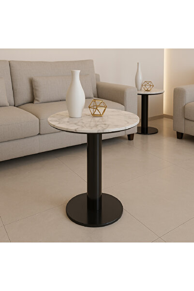 GLAMOURE HOME طقم طاولات قهوة وضيافة مودرن بتصميم متداخل يجمع بين القواعد الأسطوانية والمنحنية (طقم مكوّن من 5 قطع).