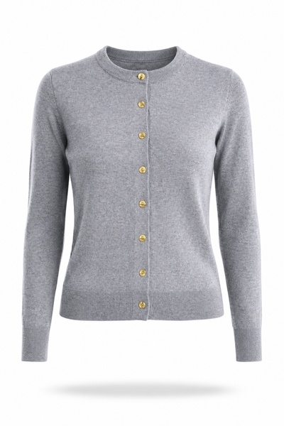 5in1Canpolat Gray Bone Buttoned Lyocell Yarn Cardigan 5569