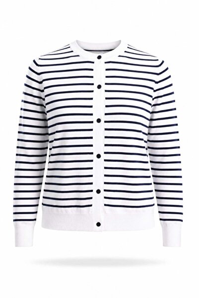 5in1Canpolat White Striped Lyocell Yarn Cardigan 5880