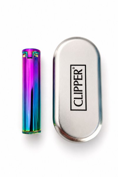 Clipper Metal Gökkuşağı Benzinli Çakmak Özel Metal Kutulu Premium Model çok renkli