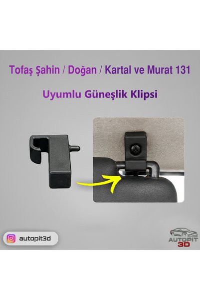 AutoPit 3D Tofaş Şahin / Doğan / Kartal ve Murat 131 Uyumlu Güneşlik Klipsi