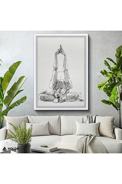HOLDA Props Beyaz Renk Çerçeveli MDF Tablo Yoga Duruşu Figürlü Tablo Duvar De...