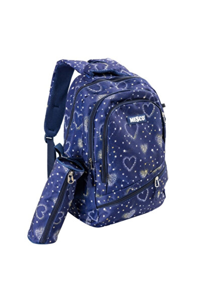 Mesco Rucsac școlar bleumarin cu inimioare, 4 compartimente și penar, 44 x 32...