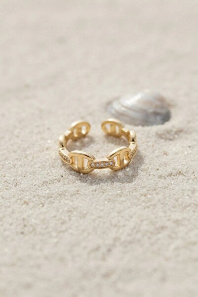 Generic Brand Gold Color Ship Chain Model Zircon Stone Women's Ring