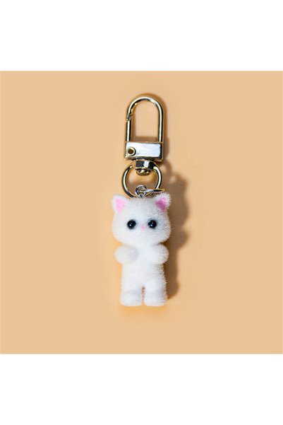 Choice White 1pcs Sweet 3D Flocking Kitten Keychain Cat Couple Mobile Phone P...