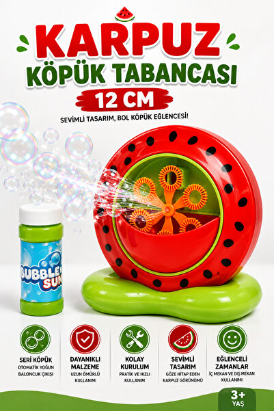NeoThings Pilli Otomatik Köpük Makinesi 12 CM Karpuz Model Seri Baloncuk Üfle...
