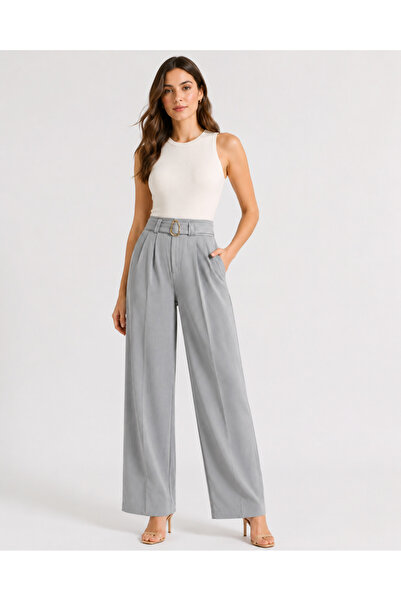 De Carte Women's High Waist Belted Modal Fabric Palazzo Trousers with Pleated...
