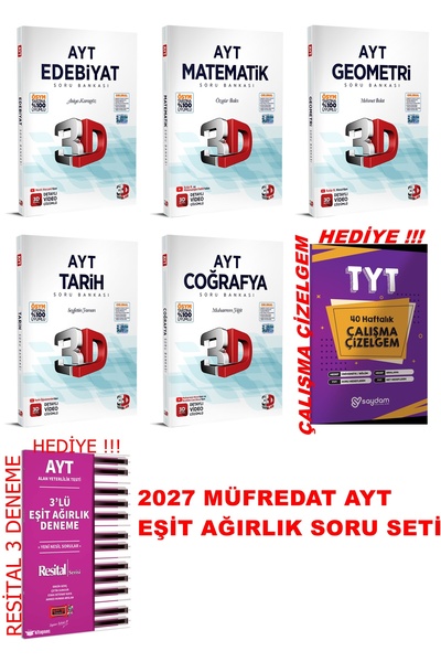 3D Yayınları 2027 AYT EŞİT AĞIRLIK SORU BANKASI FUL SET ÇÖZÜMLÜ GÜNCEL MÜFREDAT