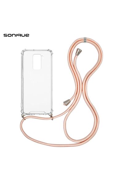 OEM Θήκη Σιλικόνης με Κορδόνι Sonique Armor Clear Xiaomi Redmi Note 9 Ροζ Σατινέ