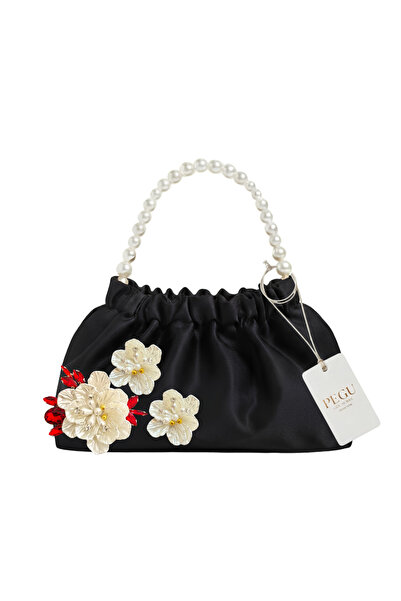 pegu baby collection Black Satin Crystal Glass Stone Design, Handmade Pearl H...